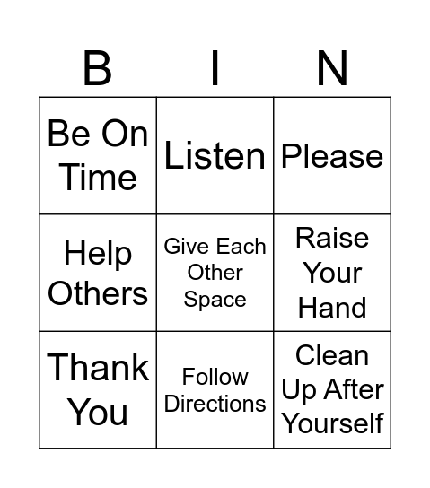 Respect Bingo Card