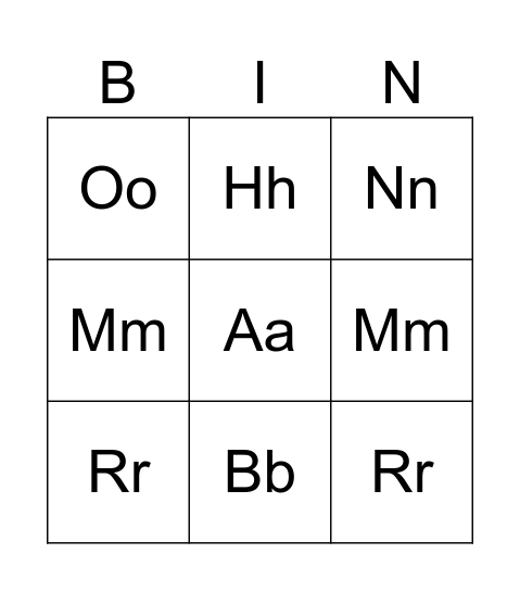 Letters Bingo Card