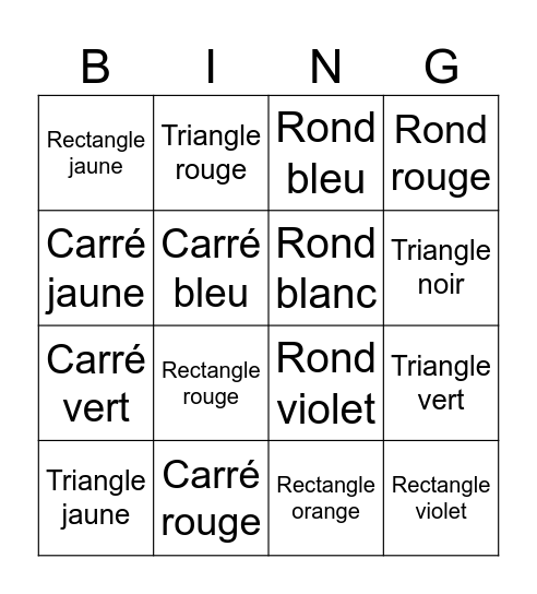 Couleurs et Formes Bingo Card