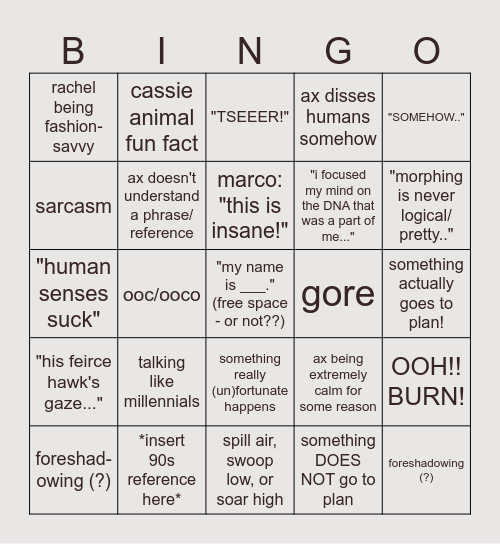 amphromogs (animorphs) bingo Card