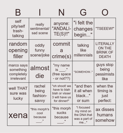 amphromogs (animorphs) bingo Card