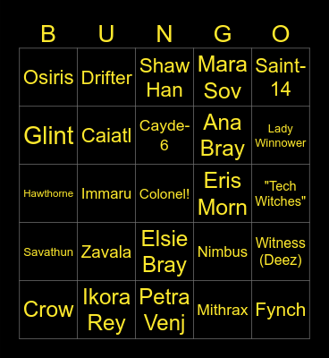 TFS - Cast Bingo Card