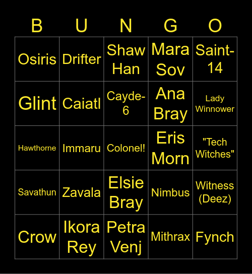 TFS - Cast Bingo Card