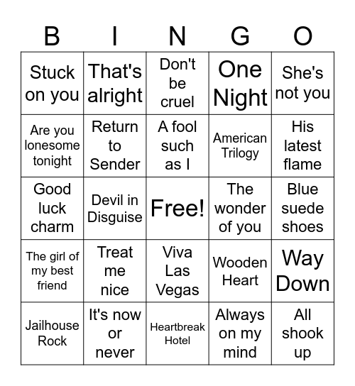 BINGO WITH ELVIS Bingo Card