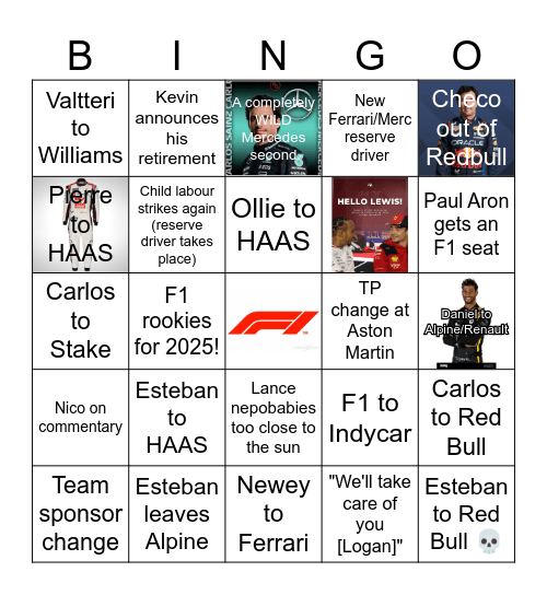 F1 2024 Silly Season Bingo Card