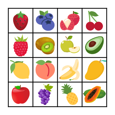 FRUITS Bingo Card