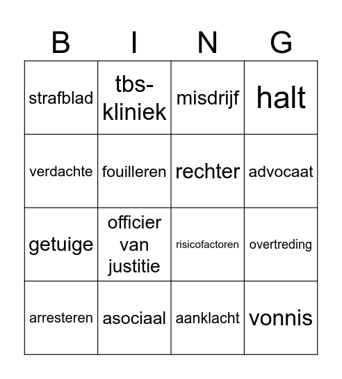 Criminaliteit 3B Bingo Card