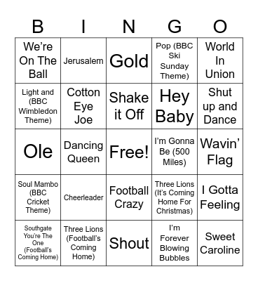 Sporting Songs Bingo! Bingo Card