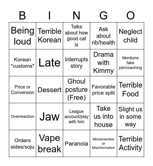 Untitled Bingo Card