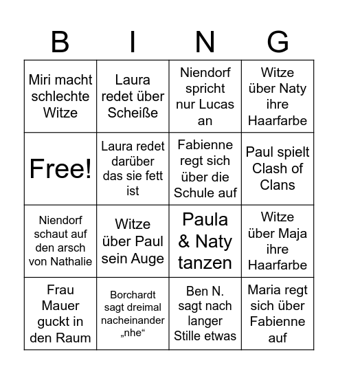 Lehrer Bingo Card