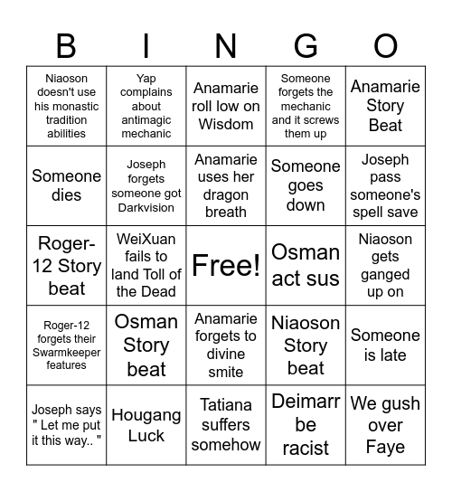 DND Bingo Card