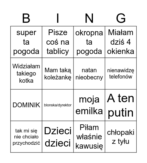 Pelczar Bingo Card