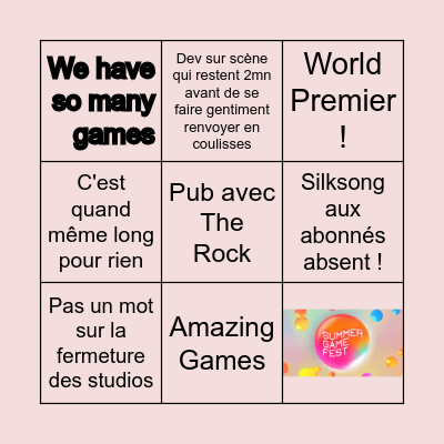 Summer Games Fest 2024 Bingo Card