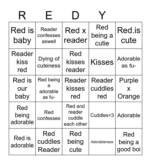 Red x reader rainbow friends bingo Card