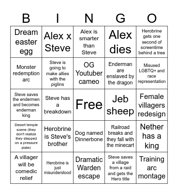 Minecraft Netflix Show adaptation Bingo Card