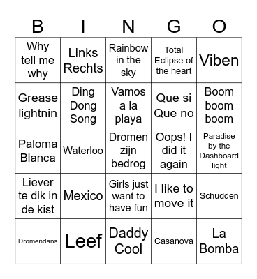 Muziek Bingo Card
