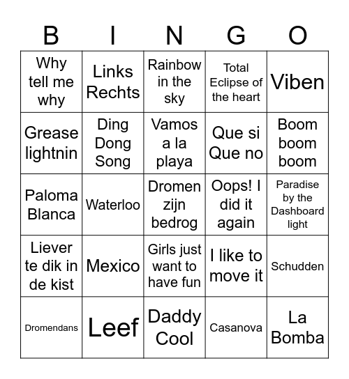 Muziek Bingo Card