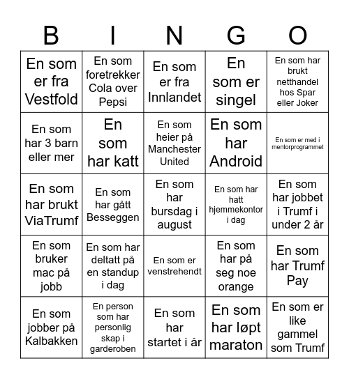 Trumf Bingo Card