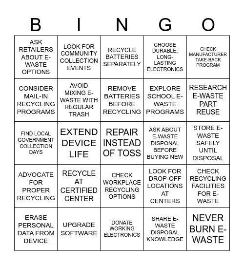 What should I do with E-Waste? Bingo Card