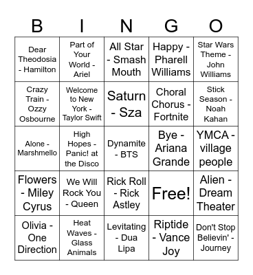 Music Bingo! Bingo Card