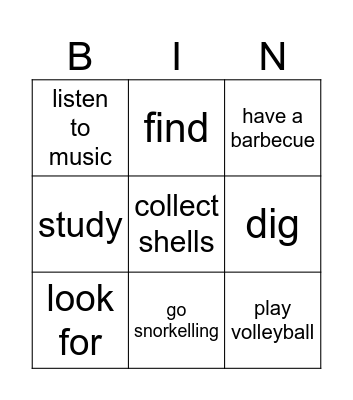 verbs Bingo Card