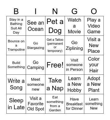Summer Break!!! Bingo Card