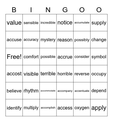 Spellings - 5th June Bingo Card