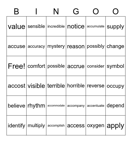 Spellings - 5th June Bingo Card