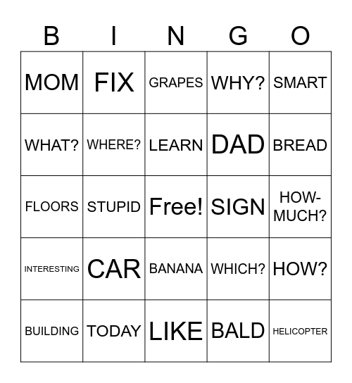 ASL 2 Final Review Bingo Card