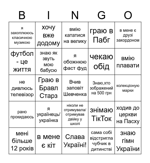 Знайомство Bingo Card