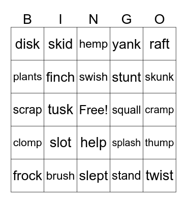 Blends and Digraphs Bingo Card