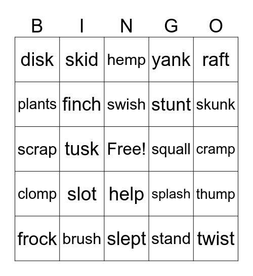 Blends and Digraphs Bingo Card