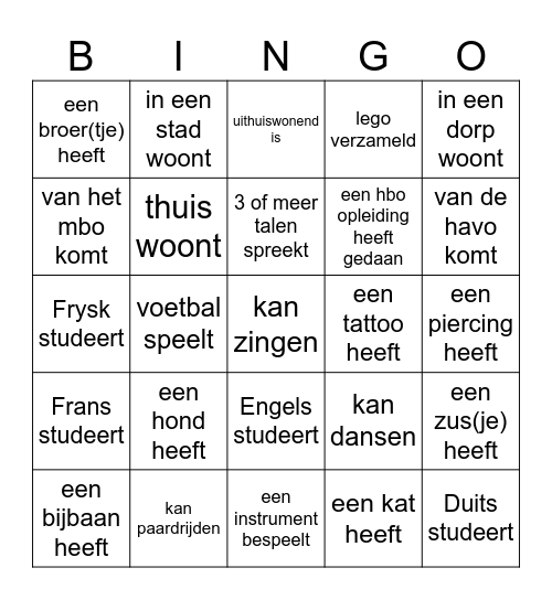 Zoek iemand die.... Bingo Card