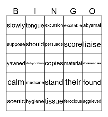 reading test 4 Bingo Card