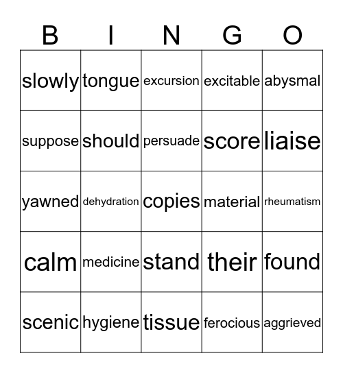 reading test 4 Bingo Card