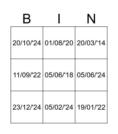 datum Bingo Card