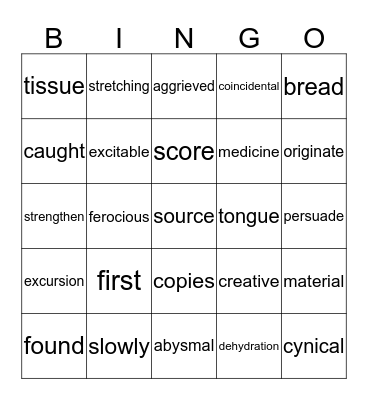 reading test 5 Bingo Card
