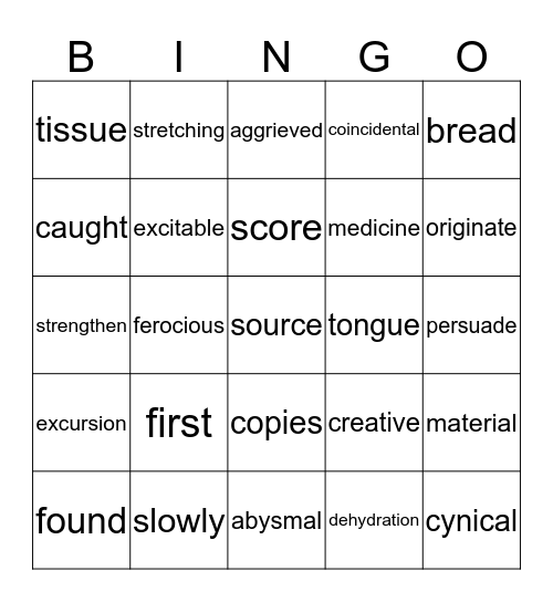 reading test 5 Bingo Card