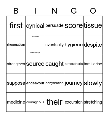 reading test 6 Bingo Card