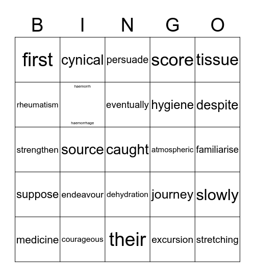 reading test 6 Bingo Card