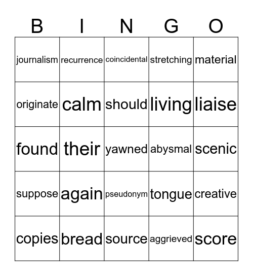 reading test 7 Bingo Card
