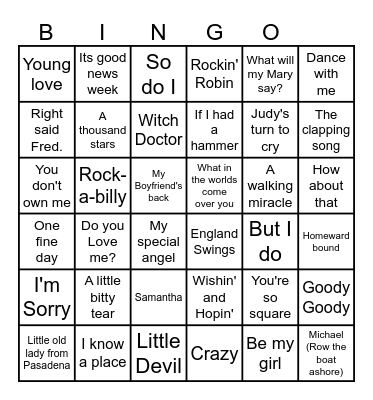 Musical Bingo Card
