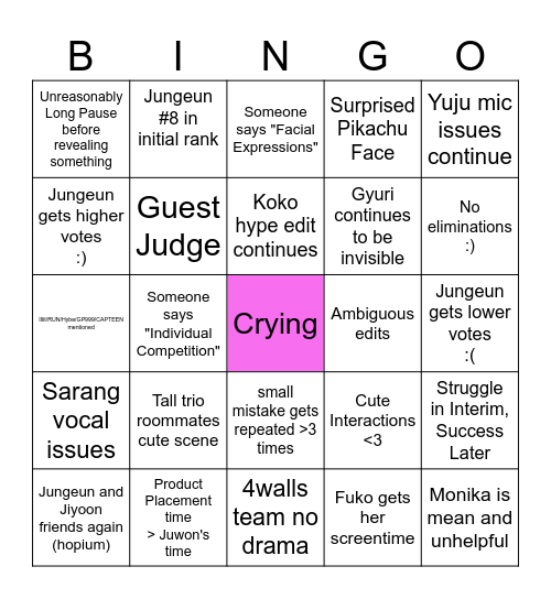 Iland 2 N/a: Ep 8 Bingo Card