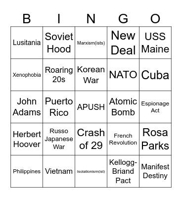 APUSH Day 3 BINGO Card