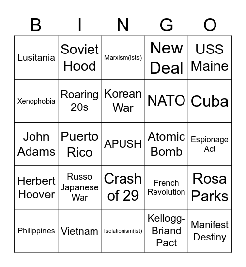 APUSH Day 3 BINGO Card