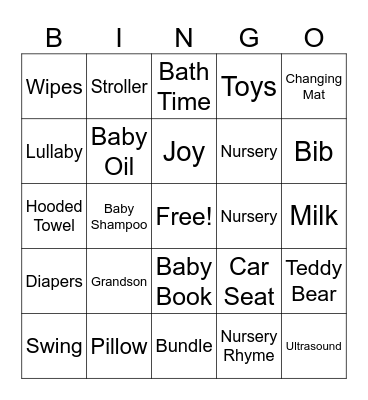 "Baby Shower" Bingo Card