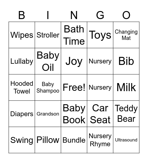 "Baby Shower" Bingo Card