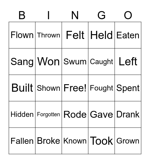 IRREGULAR VERBS BINGO Card