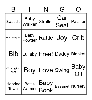 "Baby Shower" Bingo Card