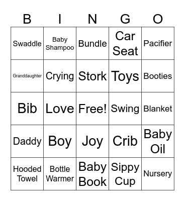 "Baby Shower" Bingo Card